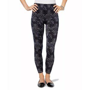 First Looks Seemless 7/8 Leggings Paisley Floral Navy Blue White Women's L/XL